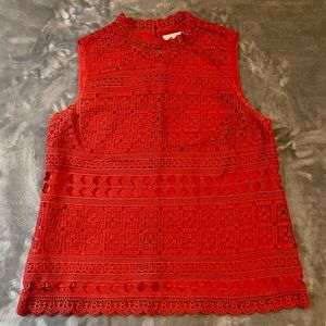 Anthropologie Red Lace Overlay Blouse